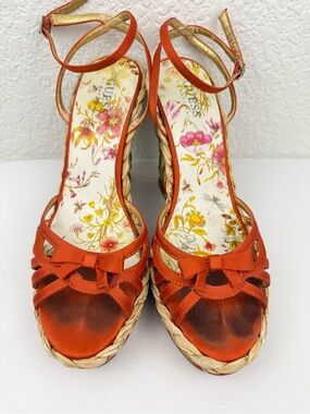 Guess GW Fountain Orange Espadrille Wedge Sandals | Women's 9M